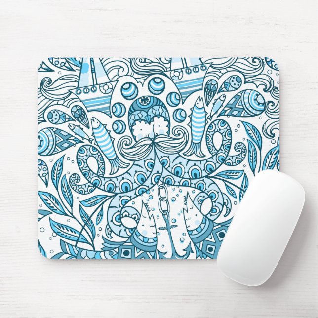 Mousepad Octopus abstrato Azul (Com mouse)