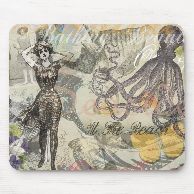 Mousepad Octopus Beach Antique Coastal Steampunk (Frente)