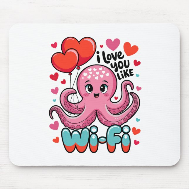 Mousepad Octopus Com Bylloons Cardíacos Eu Amo Você Como Wi (Frente)