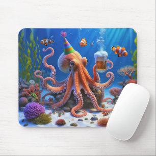 Mousepad Octopus De Aniversário Com Caneca De Cerveja