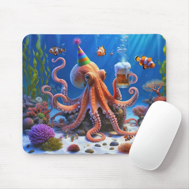 Mousepad Octopus De Aniversário Com Caneca De Cerveja (Com mouse)