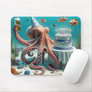 Mousepad Octopus de aniversário com cerveja