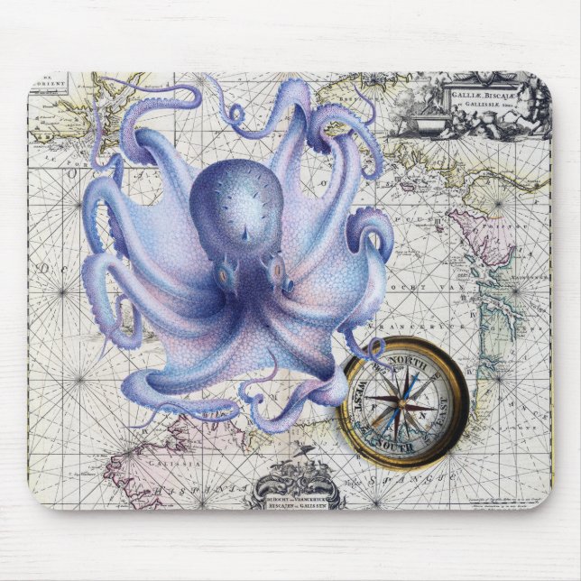 Mousepad Octopus Map Nautica (Frente)