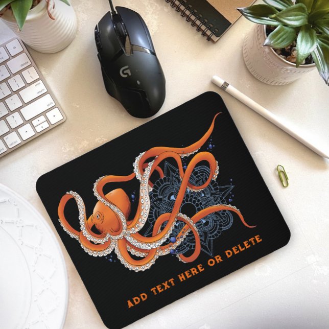 Mousepad Octopus Orange Mandala Blue (Criador carregado)