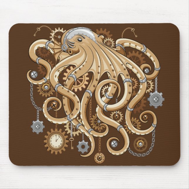 Mousepad Octopus Steampunk Surreal Style Machine (Frente)