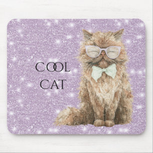 Mousepad Óculos de Gato Legal Marrom Brilho Purpura  