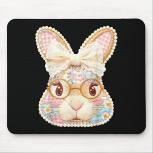 Mousepad Óculos de rosto de coelho engraçado remendo floral