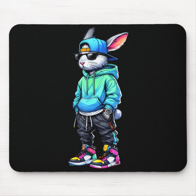 Mousepad Óculos de sol de coelho bunny legais dia de Páscoa (Frente)