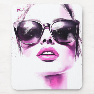 Mousepad Óculos de Sol Femininos Rosa Chic Pintura à Água