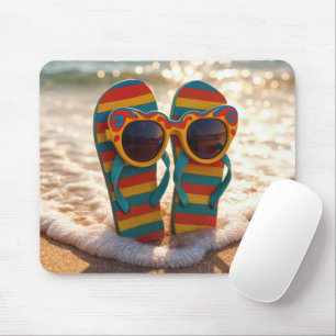 Mousepad Óculos de sol funky em chinelos na surf oceânico
