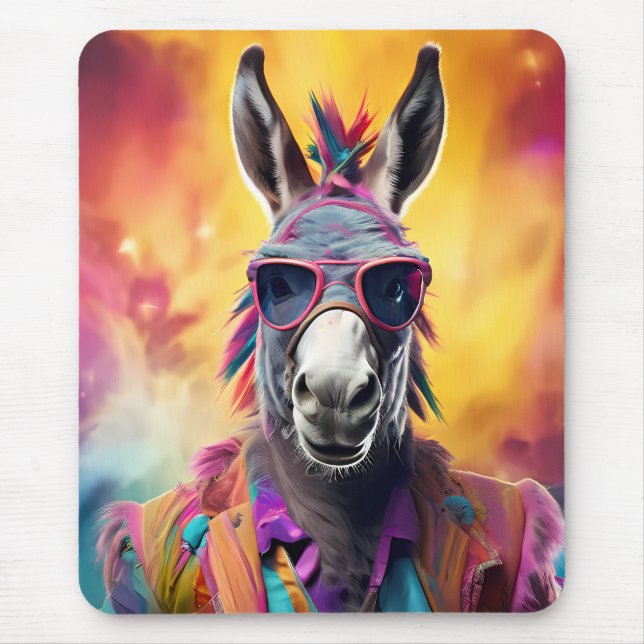 Mousepad Óculos Rosa Donkey, Cabelo Arco-Íris (Frente)