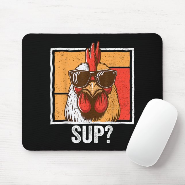 Mousepad Óculos Solares De Frango Fazenda Animal Engraçada  (Com mouse)