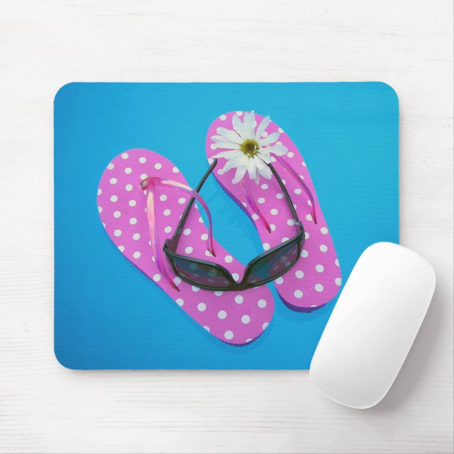 Mousepad Óculos Solares Sobre Flip-flops De Bolinhas (Com mouse)