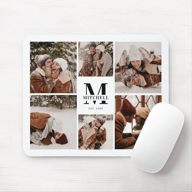Mousepad Oferta de Monograma Personalizado de Colagem de Fo (Com mouse)