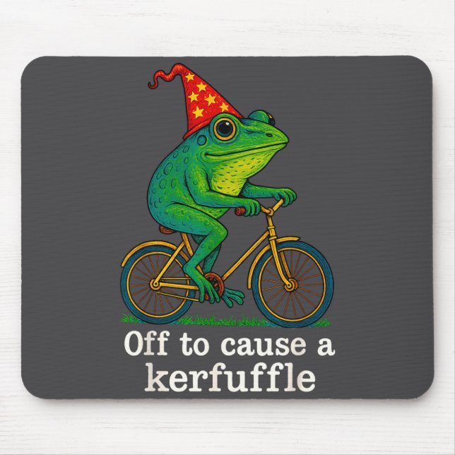 Mousepad Off To Cause A Kerfuffle Funny Frog Wizard Bicycle (Frente)