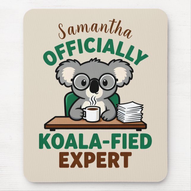 Mousepad Officially Koala-fied Expert Funny Coffee Pun (Frente)