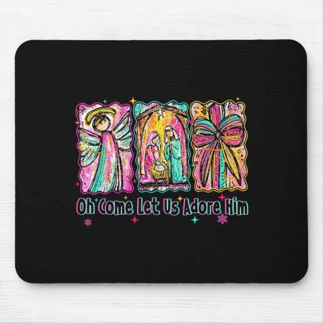 Mousepad Oh Come Let Us Adore Him Christian Christmas Coque (Frente)
