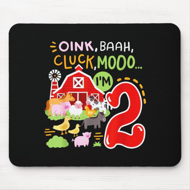Mousepad Oink Baa Moo I'm 2 Farm Animals 2nd Birthday Two Y (Frente)