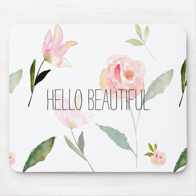 Mousepad Olá! aguarela bonita floral (Frente)
