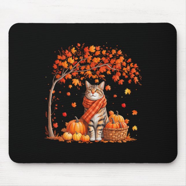 Mousepad Olá Autumn Cat Fall Leaf Kitten Lover Thanksgivi (Frente)