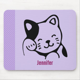 Mousepad Olá! de ondulação do gato preto e branco bonito