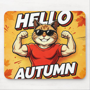 Mousepad Olá Outono Gato Musculoso Diversão Rato do Período