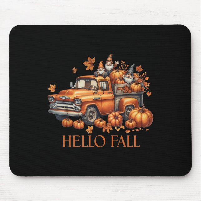 Mousepad Olá, Queda Pumpkin Ckup Truck Gnomo Autumn Tree Fa (Frente)
