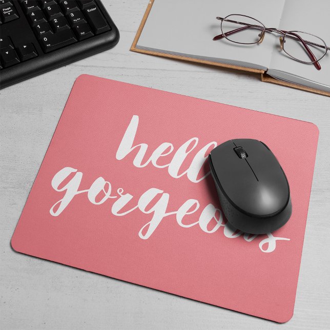 Mousepad Olá, Rosa Coral e Branco (Criador carregado)