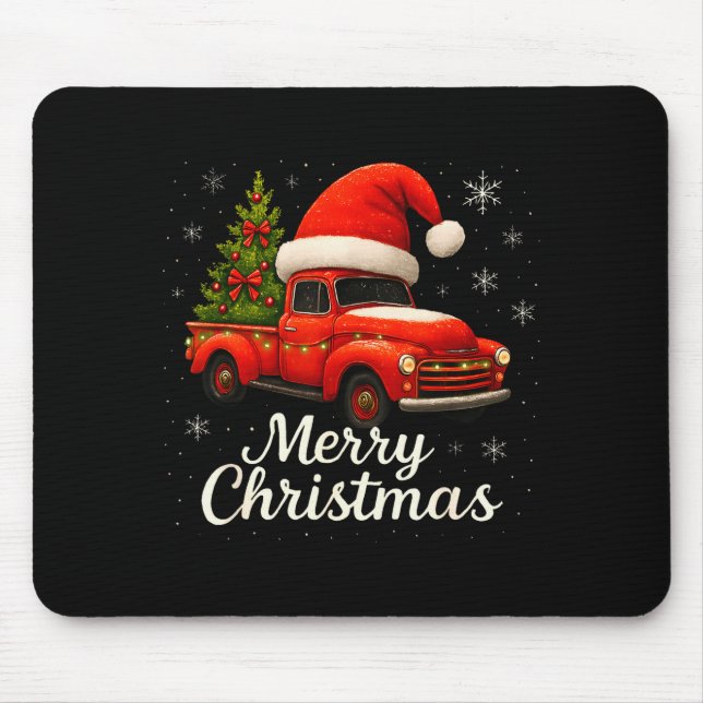 Mousepad Old Red Truck Santa Hat Xmas Tree Merry Christmas  (Frente)