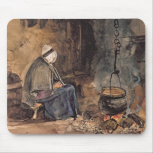 Mousepad Olhando o pote ferver - um interior da casa de