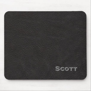 Mousepad Olhar de couro preto executivo Monogrammed do nome