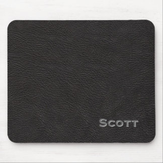 Mousepad Olhar de couro preto executivo Monogrammed do nome