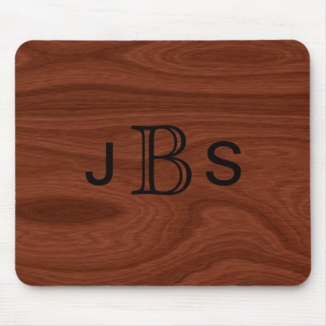 Mousepad Olhar de madeira de mogno Monogrammed feito sob (Frente)