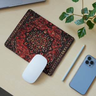 Mousepad Olhar de tapete persa em campo de cor rosa
