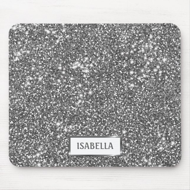 Mousepad Olhar de Textura Brilhante Prata Falsa & Nome Pers (Frente)