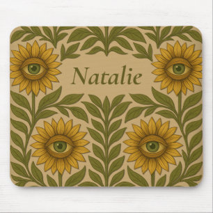 Mousepad Olho Girassol Vintage Floral Nome Personalizado Mo