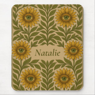 Mousepad Olho Girassol Vintage Floral Nome Personalizado Mo