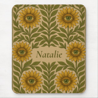 Mousepad Olho Girassol Vintage Floral Nome Personalizado Mo
