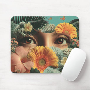 Mousepad Olhos Surreais e Flores com Borboletas