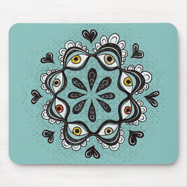 Mousepad Olhos Trippy com Corações Boho Gothic Weirdcore Ar (Frente)