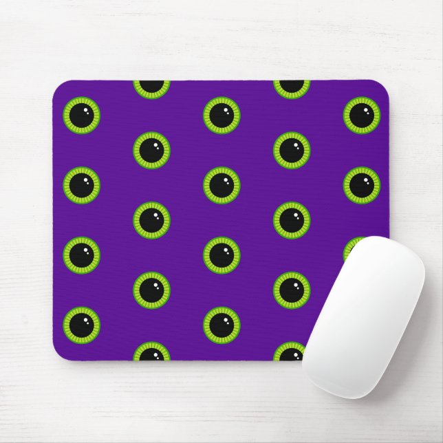 Mousepad Olhos Verdes Engraçados e Monstros Roxos (Com mouse)