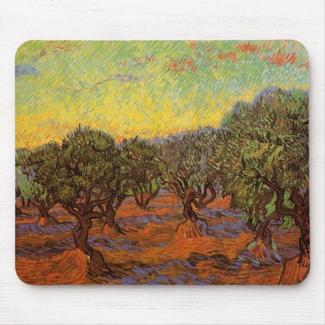 Mousepad Olive Grove, Orange Sky, por Vincent van Gogh (Frente)