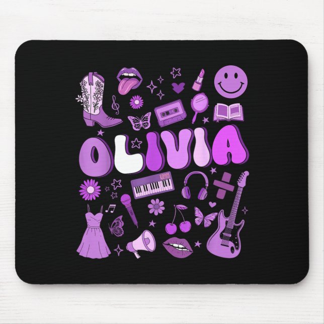 Mousepad Olivia First Name I Love Olivia Groovy 80's Girls  (Frente)