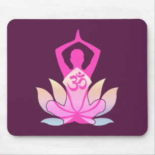 Mousepad OM Namaste Spiritual Lotus Flower Yoga on Purple