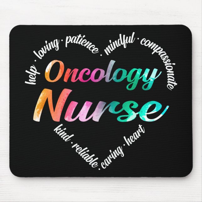 Mousepad Oncologia Enfermeira Coração Nuvem Aquarela Arco-Í (Frente)