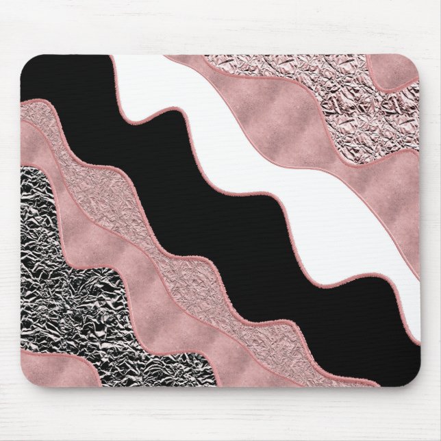 Mousepad Onda Abstrata em Rosa Dourado Moderno Glamour Tend (Frente)