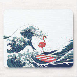 Mousepad Onda azul Flamingo surfando sem texto