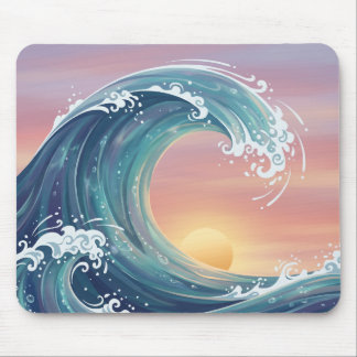 Mousepad Onda Grande Calma Japonesa ao Nascer do Sol