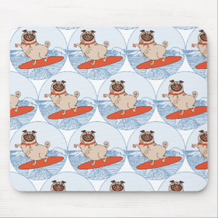 Mousepad Onda montando cachorro feliz no surfboard