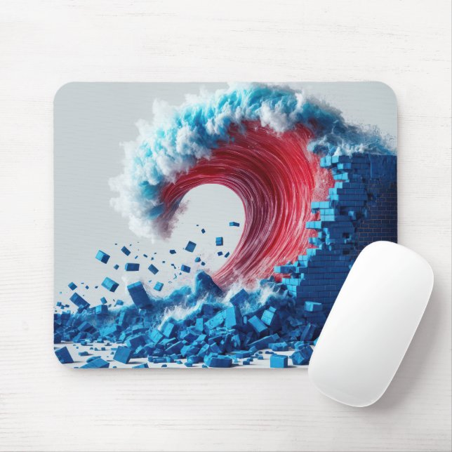 Mousepad Onda Vermelha Política com Parede Azul (Com mouse)